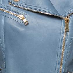 Pre Owned Balmain Blue Lambskin Leather Biker Jacket M