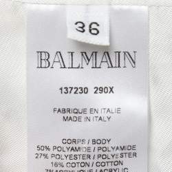 Pre Owned Balmain White/Black Patterned Tweed Double Breasted Blazer S