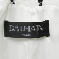 Pre Owned Balmain White/Black Patterned Tweed Double Breasted Blazer S