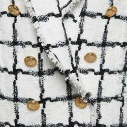 Pre Owned Balmain White/Black Patterned Tweed Double Breasted Blazer S