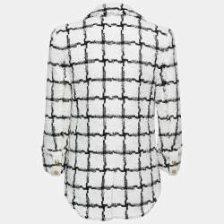 Pre Owned Balmain White/Black Patterned Tweed Double Breasted Blazer S