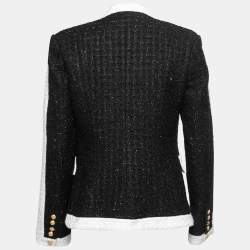 Balmain Black/White Tweed Double Breasted Blazer L