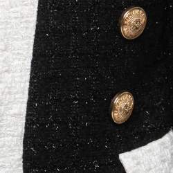 Balmain Black/White Tweed Double Breasted Blazer L
