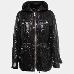 Pre Owned Balmain Black Nylon Multi Pocket Drawstring Hooded Jacket S