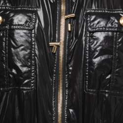 Pre Owned Balmain Black Nylon Multi Pocket Drawstring Hooded Jacket S