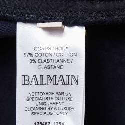 Balmain Navy Blue Denim Button Embellished High Waist Trousers M