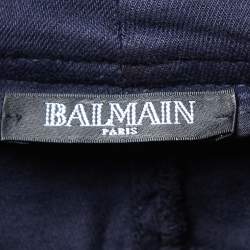 Balmain Navy Blue Denim Button Embellished High Waist Trousers M