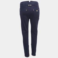 Balmain Navy Blue Denim Button Embellished High Waist Trousers M