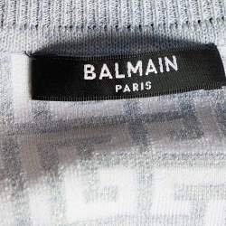Pre Owned Balmain Light Blue Monogram Lurex Knit Cropped Cardigan M