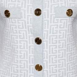 Pre Owned Balmain Light Blue Monogram Lurex Knit Cropped Cardigan M