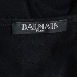 Pre Owned Balmain Black Logo Printed Cotton Button Detailed Tank Top S