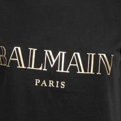 Pre Owned Balmain Black Logo Printed Cotton Button Detailed Tank Top S