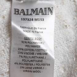 Pre Owned Balmain White Tweed & Lurex Fringed Blazer M