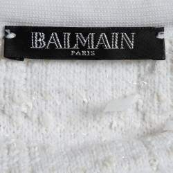 Pre Owned Balmain White Tweed & Lurex Fringed Blazer M