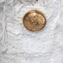 Pre Owned Balmain White Tweed & Lurex Fringed Blazer M