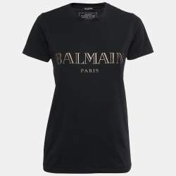 Balmain Black Printed Cotton Crew Neck Half Sleeve T-Shirt XS