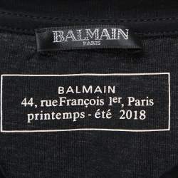 Balmain Black Printed Cotton Crew Neck Half Sleeve T-Shirt XS