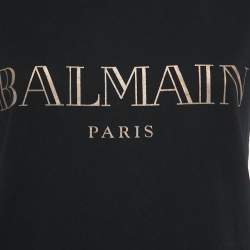 Balmain Black Printed Cotton Crew Neck Half Sleeve T-Shirt XS