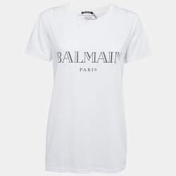 Pre Owned Balmain White Printed Cotton Crew Neck Half Sleeve T-Shirt XS