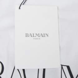 Pre Owned Balmain White Printed Cotton Crew Neck Half Sleeve T-Shirt XS