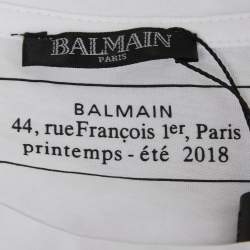 Pre Owned Balmain White Printed Cotton Crew Neck Half Sleeve T-Shirt XS