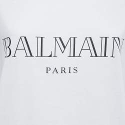 Pre Owned Balmain White Printed Cotton Crew Neck Half Sleeve T-Shirt XS