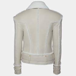 Balmain Beige Leather Shearling Zip Front Jacket S