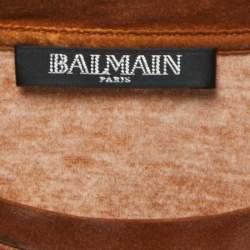 Pre Owned Balmain Brown Wolf Printed Distressed Cotton Tank Top M