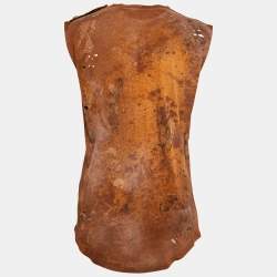 Pre Owned Balmain Brown Wolf Printed Distressed Cotton Tank Top M
