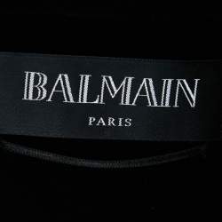 Balmain Black Cotton & Wool Open Front Belted Sleeveless Jacket M