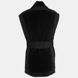 Balmain Black Cotton & Wool Open Front Belted Sleeveless Jacket M
