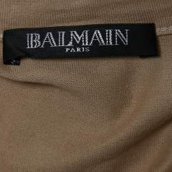 Balmain Beige Cotton Knit V-Neck Button Front T-Shirt M