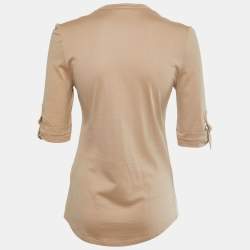 Balmain Beige Cotton Knit V-Neck Button Front T-Shirt M