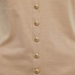 Balmain Beige Cotton Knit V-Neck Button Front T-Shirt M
