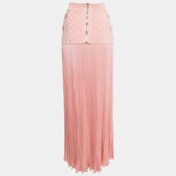 Pre Owned Balmain Pink Knit Fit & Flare High Waist Maxi Skirt S