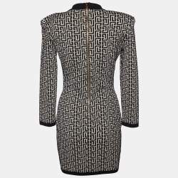 Pre Owned Balmain Monochrome Monogram Jacquard Mini Dress M