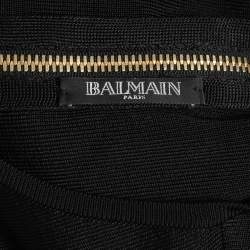 Pre Owned Balmain Black Stretch Knit One Shoulder Lace-Up Mini Dress S
