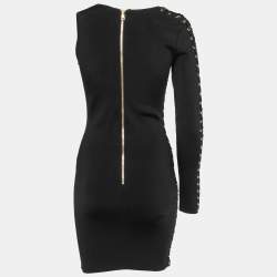 Pre Owned Balmain Black Stretch Knit One Shoulder Lace-Up Mini Dress S