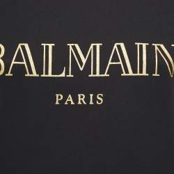 Pre Owned Balmain Black Logo Print Cotton Crew Neck Short Sleeve T-Shirt S