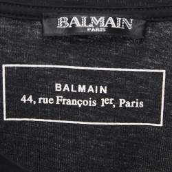 Pre Owned Balmain Black Logo Print Cotton Crew Neck Short Sleeve T-Shirt S