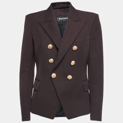 Balmain Brown Wool Double Breasted Blazer L