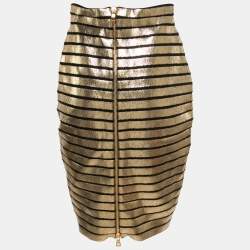 Balmain Black/Gold Striped Knit Pencil Skirt M