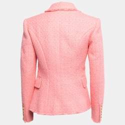 Pre Owned Balmain Pink Tweed Double-Breasted Blazer M