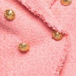 Pre Owned Balmain Pink Tweed Double-Breasted Blazer M