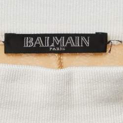Pre Owned Balmain White Jacquard Knit Wide Leg Pants M