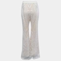 Pre Owned Balmain White Jacquard Knit Wide Leg Pants M