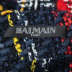 Balmain Navy Blue/Red Plaid Tweed Mini Dress S