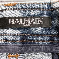 Pre Owned Balmain Blue Washed Denim Button Detail Mini Skirt S