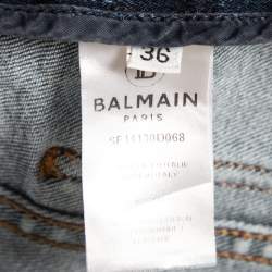 Pre Owned Balmain Blue Washed Denim Button Detail Mini Skirt S