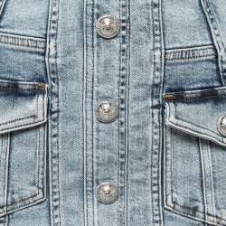 Pre Owned Balmain Blue Washed Denim Button Detail Mini Skirt S